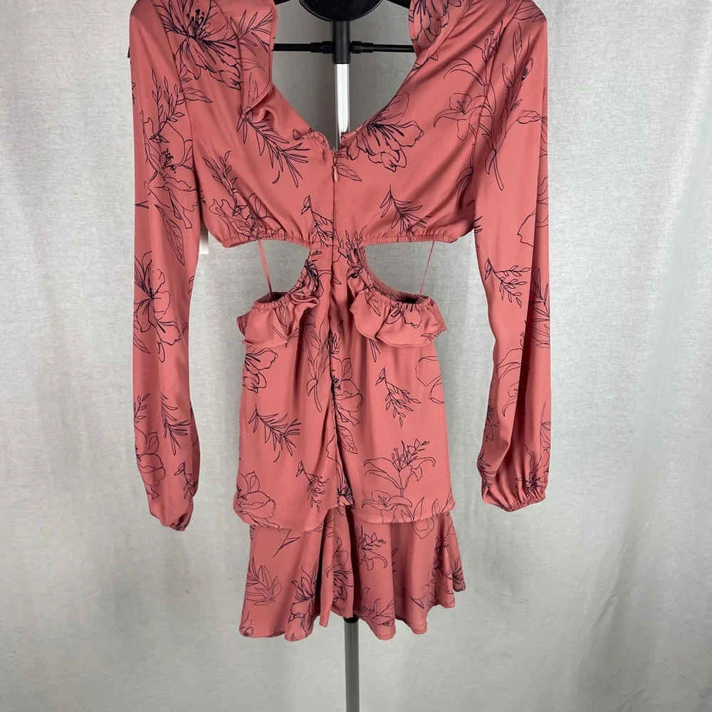 OPEN EDIT pink floral Cutout Long Sleeve Minidress size XS NWT - Picture 8 of 9